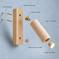 Applique murale liseuse travertin et bois, tête orientable - lio c vue eclatee fond bleu #bois-clair