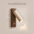 Applique murale liseuse travertin et bois, tête orientable - lio n taille 17 cm #noyer