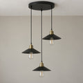 Lustre salon 3 lumières métal noir, vintage, douille E27 - lustre 3 tetes eteint vue de face