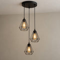 Lustre salon 3 lumières cage métal noir, style industriel - lustre cage vue de cote