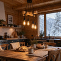 Lustre salon vintage bois et métal noir, douille E27 - lustre croix bois cuisine de chalet