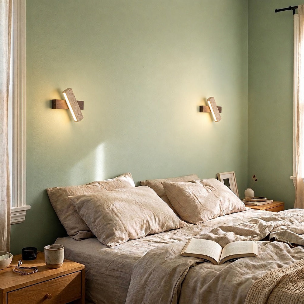Applique murale salon en pierre naturelle, lumière d'ambiance - n2 chambre amande deux appliques #noyer
