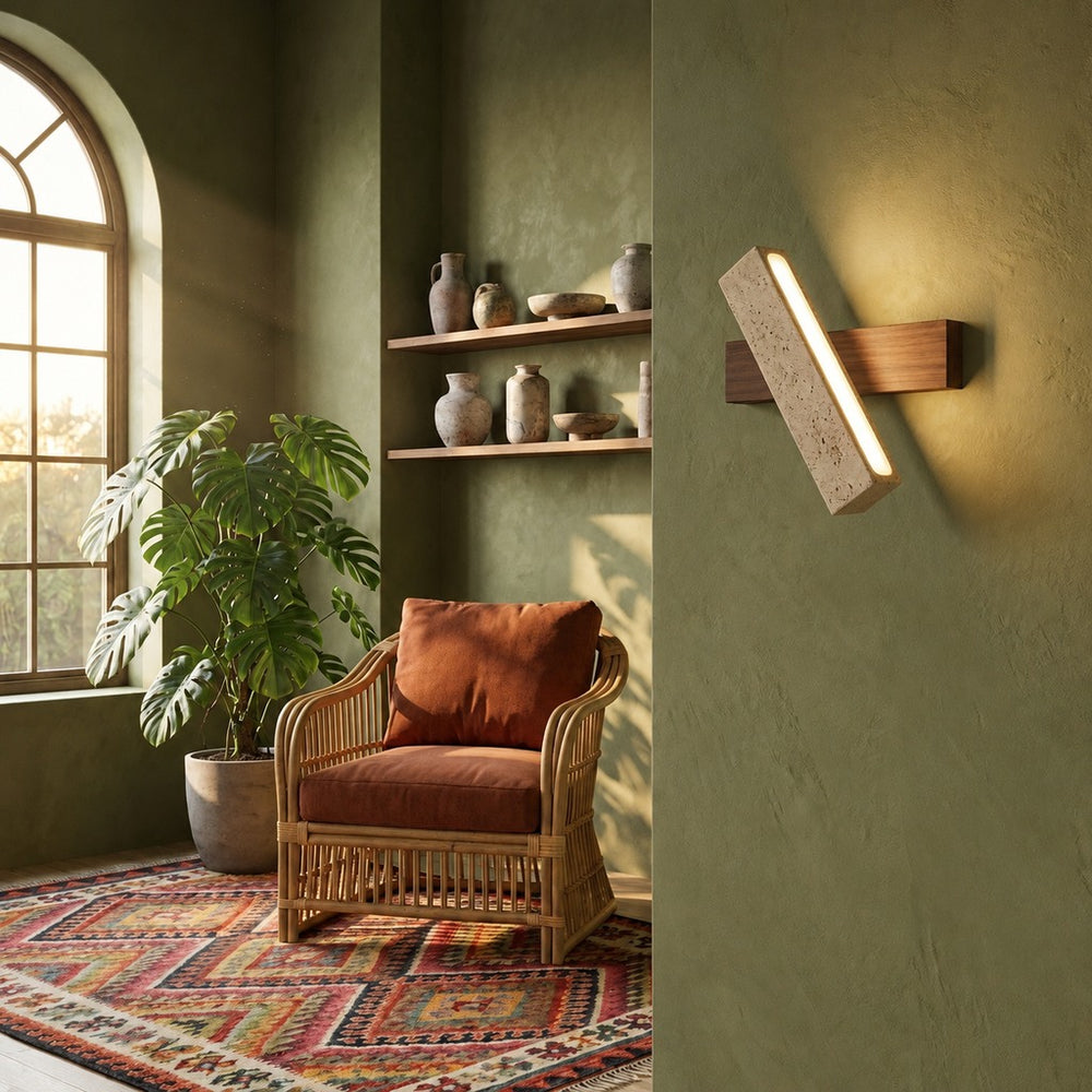 Applique murale salon en pierre naturelle, lumière d'ambiance - n2 salon olive #noyer