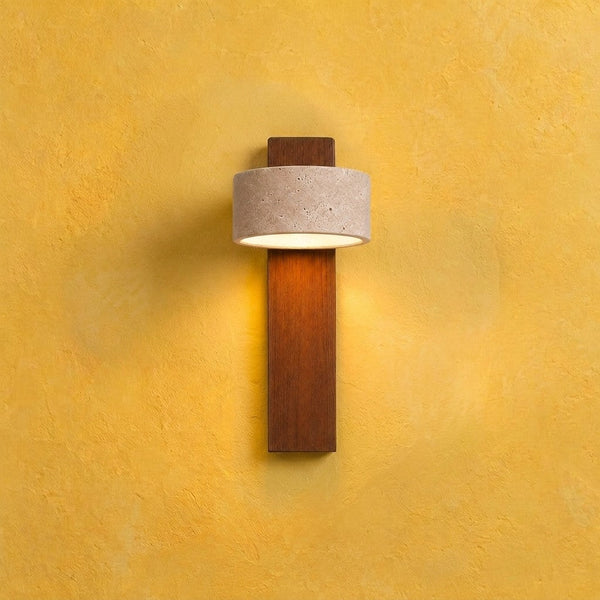 Travertine and walnut wall light for bedroom, adjustable head