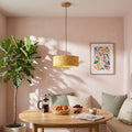 Suspension salon travertin jaune, pierre naturelle Ø 20 cm - okra petit dejeuner mur rose
