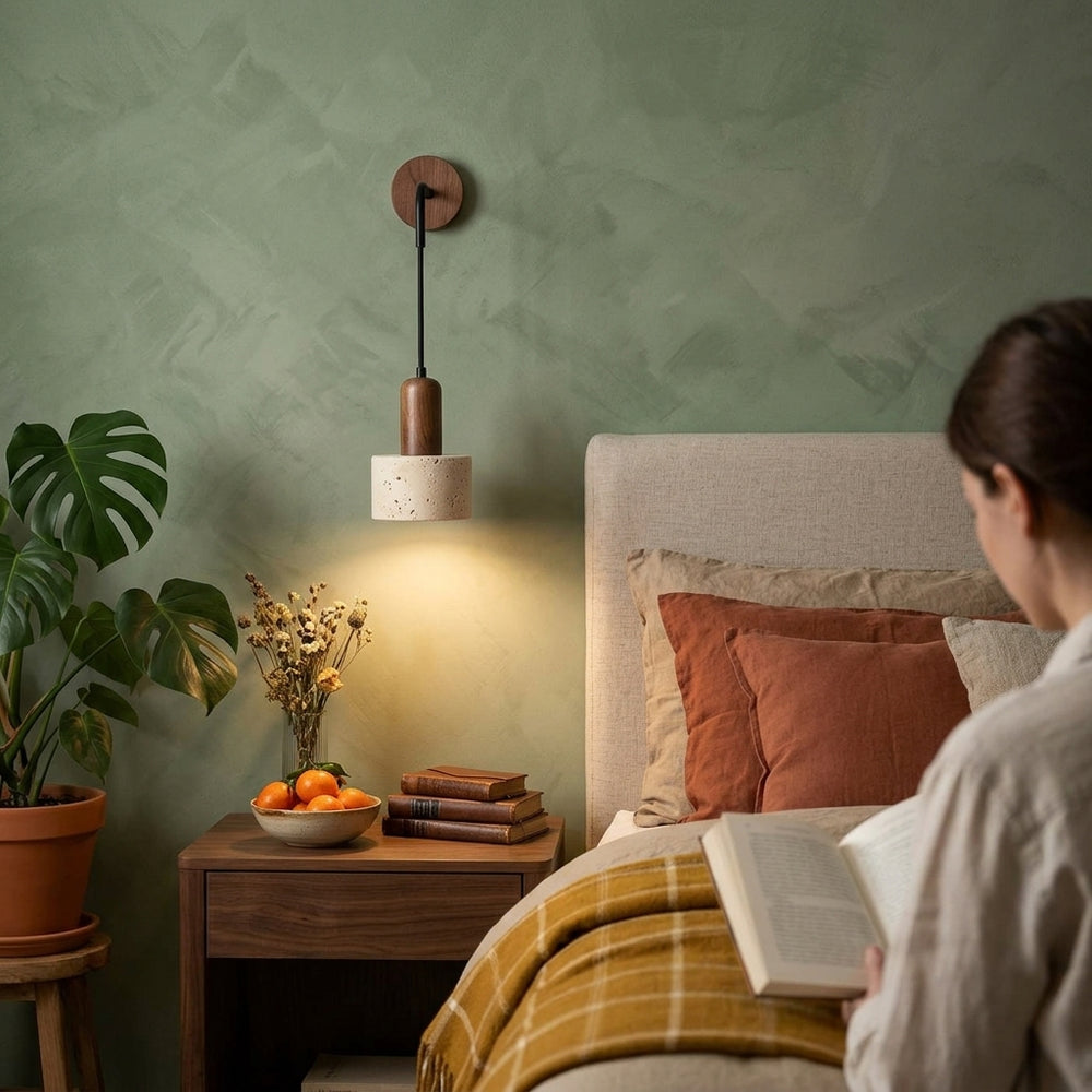 Applique murale chambre en travertin, douille E27 - onyx k chambre lecture #travertin-beige