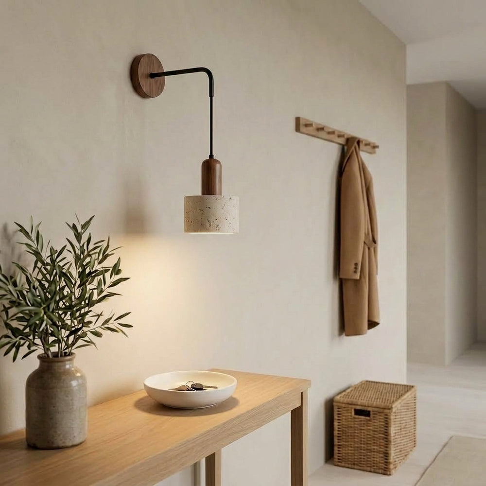 Applique murale chambre en travertin, douille E27 - onyx k entree lin #travertin-beige