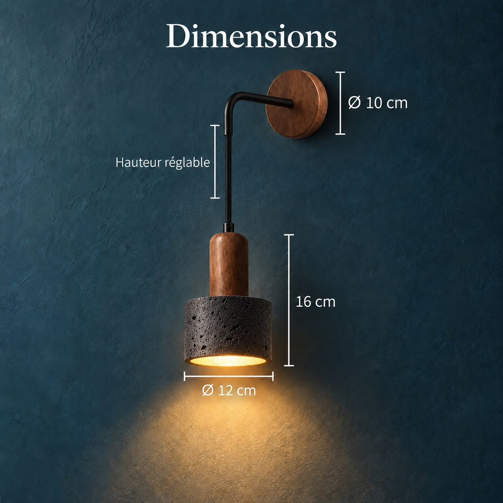 Applique murale chambre en travertin, douille E27 - onyx m dimensions reglable #pierre-noire