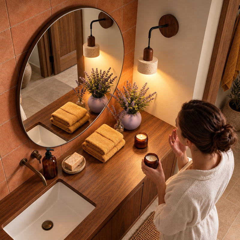 Applique murale chambre en travertin, douille E27 - onyx p drone salle de bain #travertin-beige
