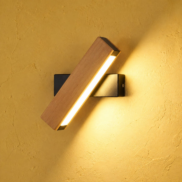 Wooden LED reading wall light for bedroom, swivel head