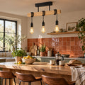 Suspension industrielle salon en bois, rectangulaire, douille E27 - suspension bois industrielle au dessus de l ilot de cuisine
