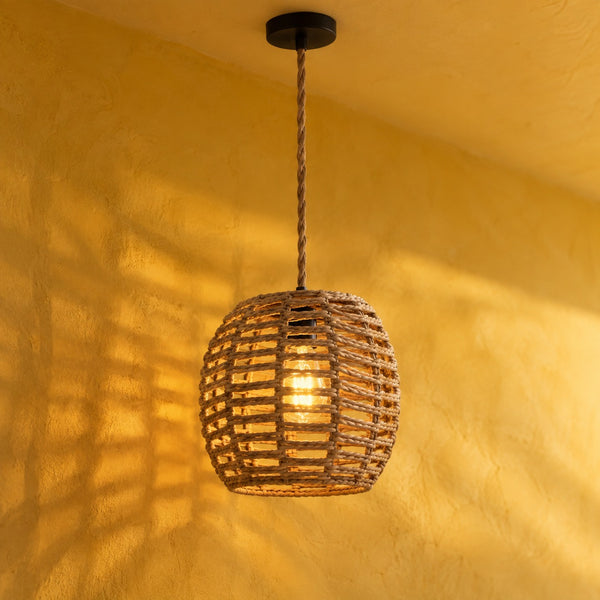 Woven rattan pendant light for living room, vintage, E27 fitting
