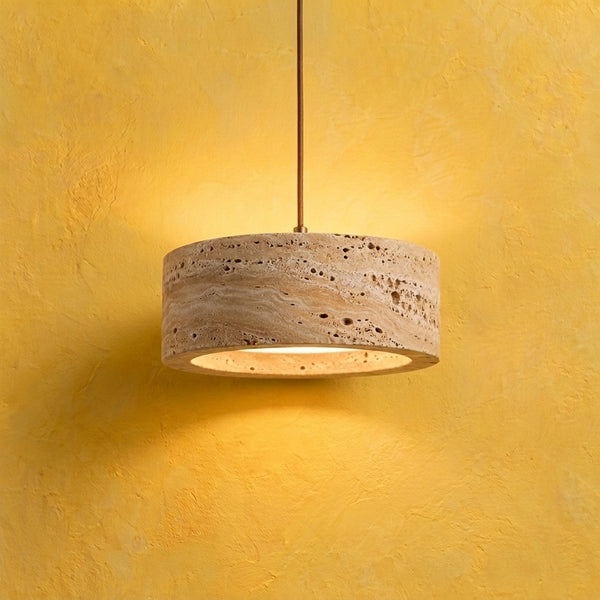 Yellow travertine pendant light for living room, natural stone Ø 20 cm