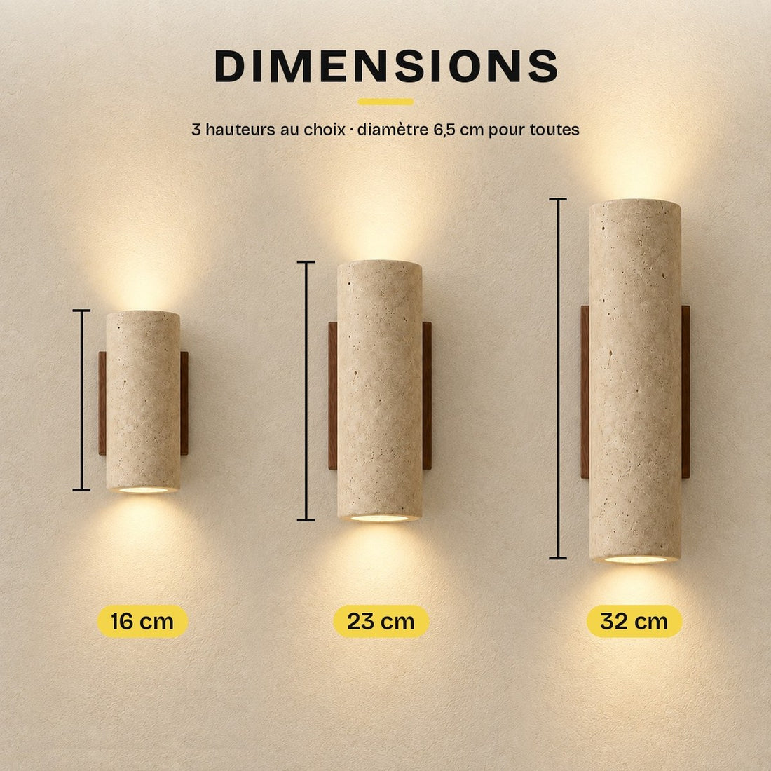 Applique murale chambre travertin et bois, style vintage - tessa 04 dimensions 3 tailles
