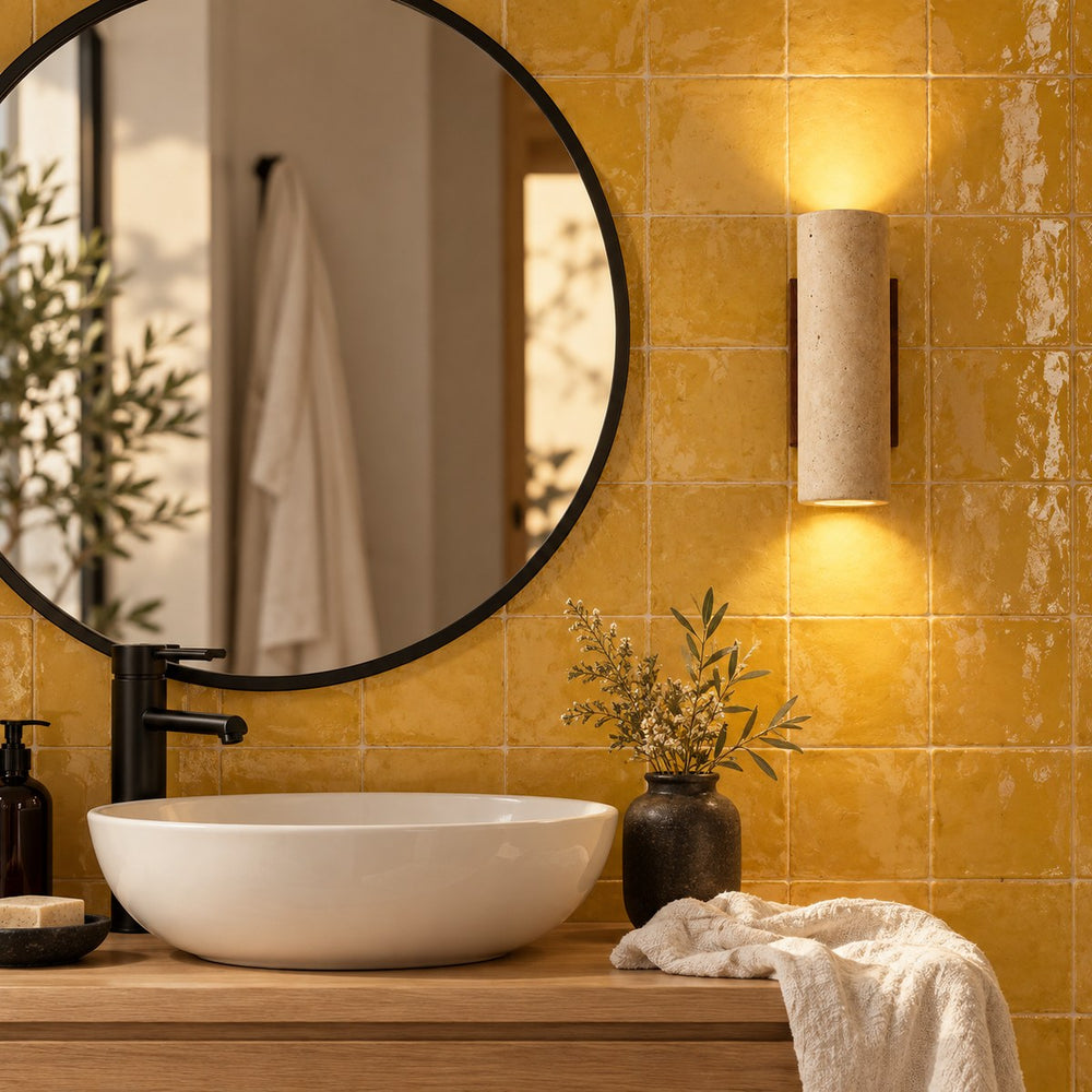 Applique murale chambre travertin et bois, style vintage - tessa 07 salle de bain zellige jaune