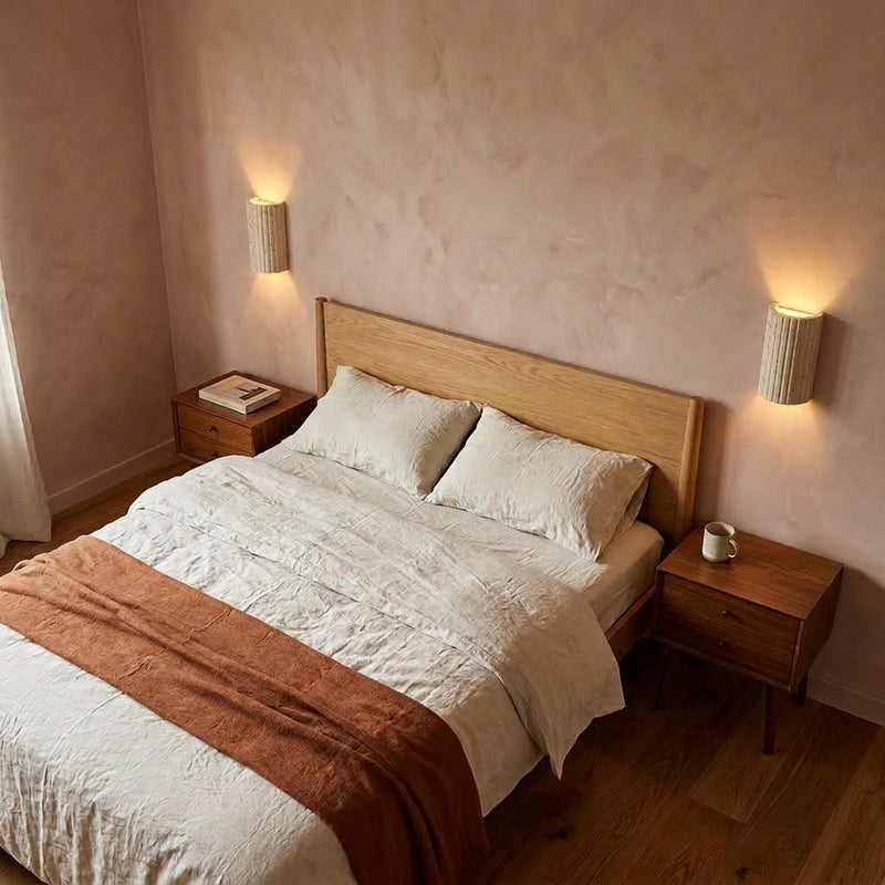 Applique murale salon en travertin 3D, LED blanc chaud - tuf drone chambre rose