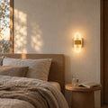 Applique murale chambre tête de lit LED, lumière chaude - v8 chambre japandi en fin de journee #dore