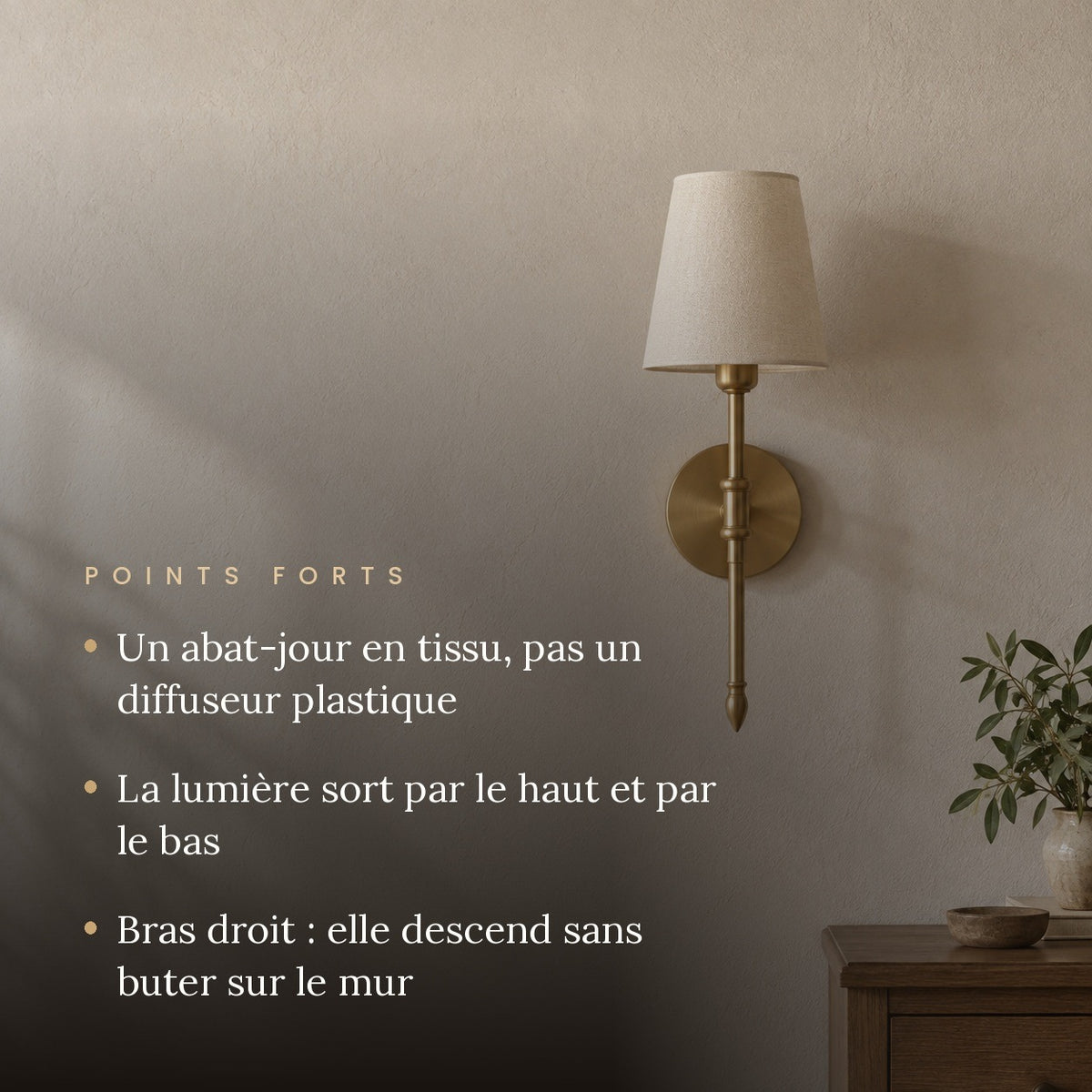 Applique murale chambre abat-jour tissu doré, style campagne - v9 points forts un abat jour en tissu
